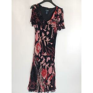 Eva Blue Y2K Beaded Black Floral Midi Dress Fairy Whimsygoth Vintage Y2K Size 12